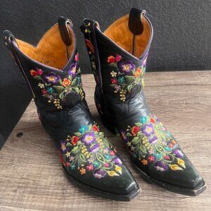 Old Gringo Sora Embroidered Floral Leather Western Cowboy Boots Black 5.5B